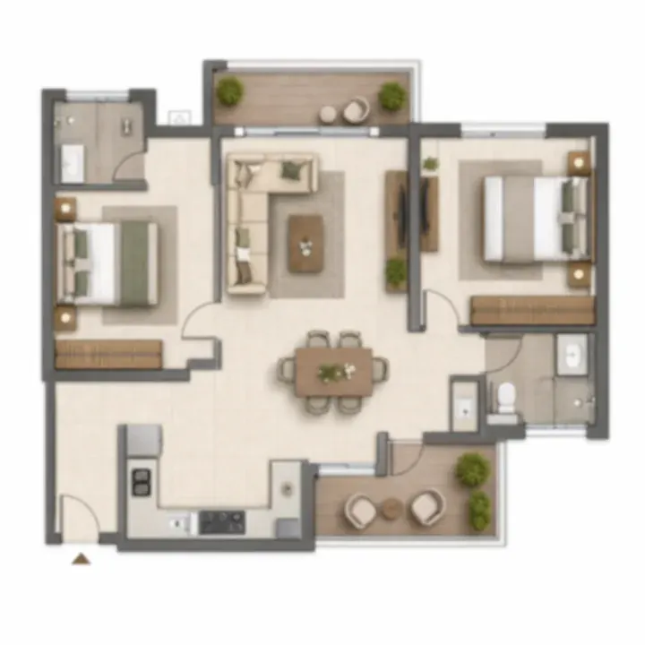 Aparna Wonder Woods 2 BHK floor plan layout, indicatively 1,292 sq.ft