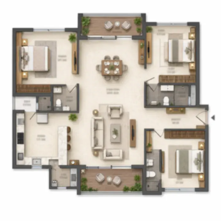 Aparna Wonder Woods 3 BHK floor plan layout, up to 2,092 sq.ft